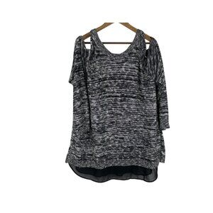 Torrid Marled Pullover 2fer Cold Shoulder Tunic With Chiffon Hem Womens Size 3X